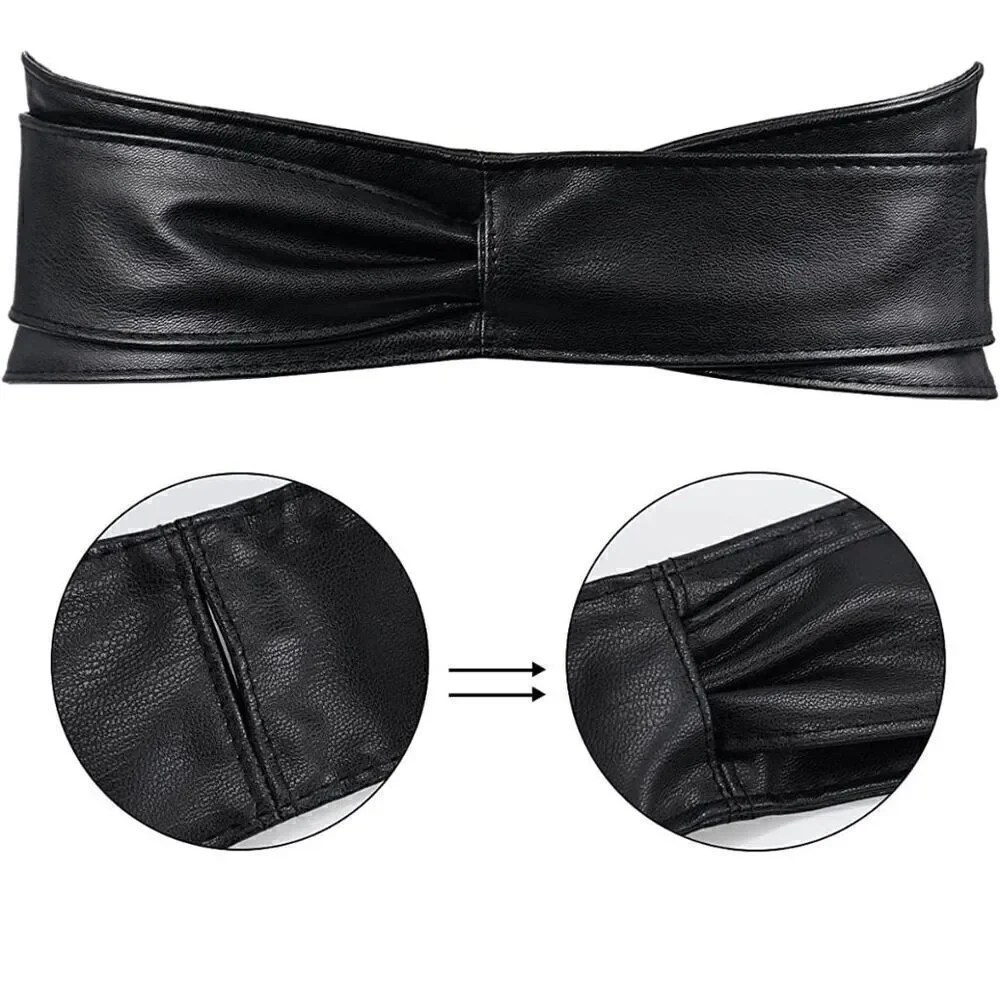 Black Knot Decor Wide Wrap Around Obi Corset Black Belt SIZE L-XL NEW